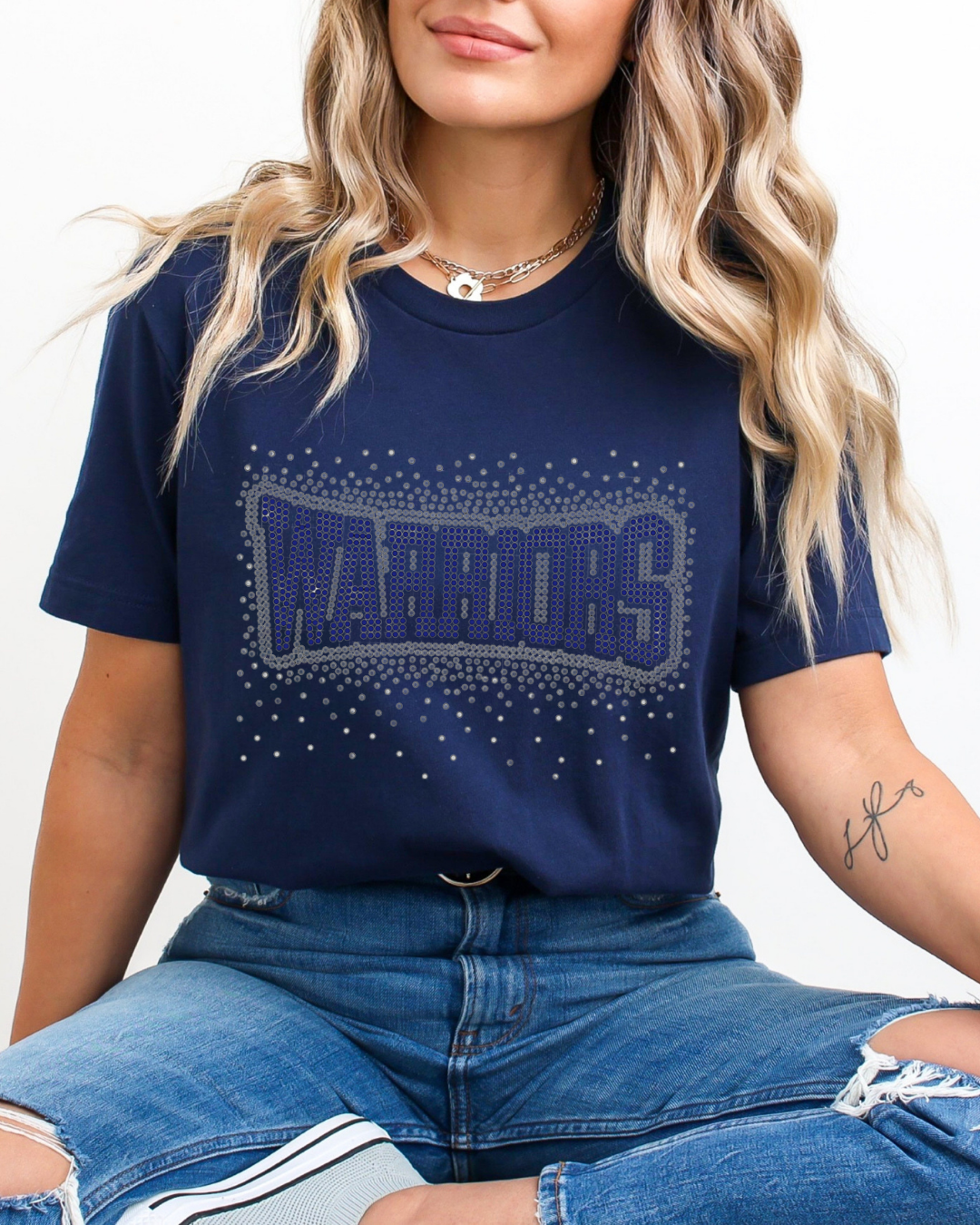 Short Sleeve Warriors Rhinestone Tee